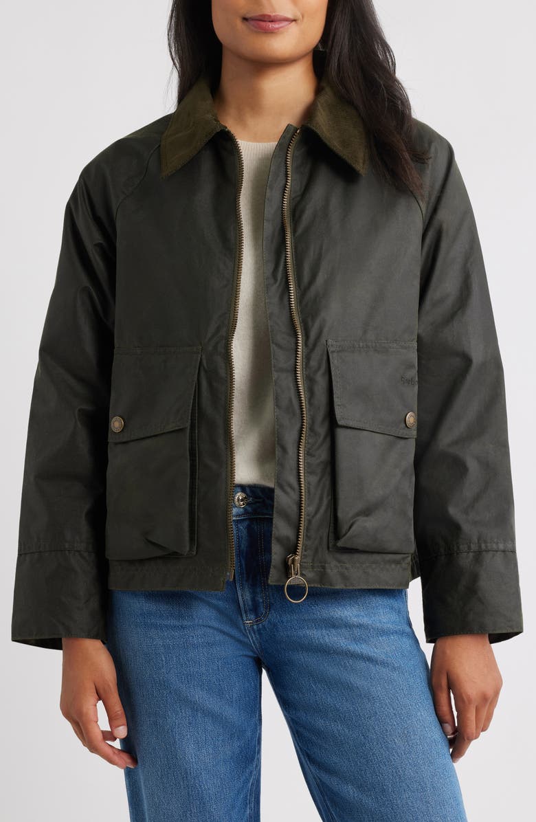 Barbour Croxdale Waxed Cotton Jacket, Alternate, color, Archive Olive