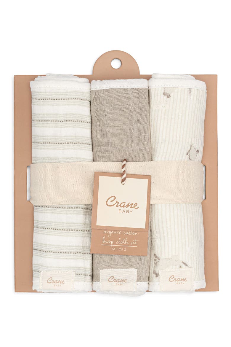 3-Pack Assorted Organic Cotton Burp Cloths Set, Alternate, color, WHITE