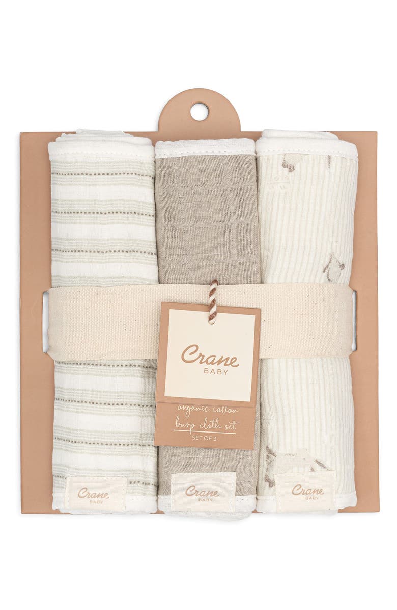 CRANE BABY 3-Pack Assorted Organic Cotton Burp Cloths Set, Alternate, color, White