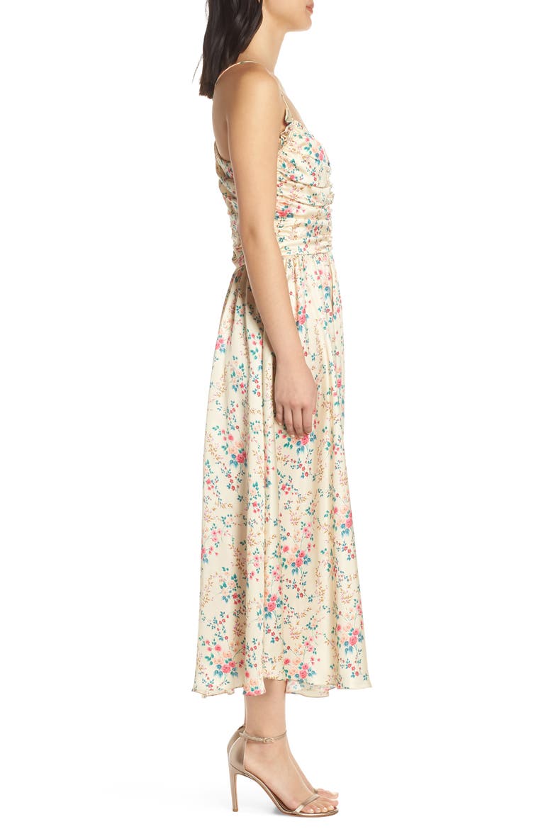 Floral Charmeuse Midi Dress, Alternate, color, YELLOW MULTI