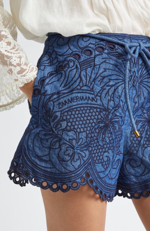 Shop Zimmermann Coco Embroidered Denim Shorts