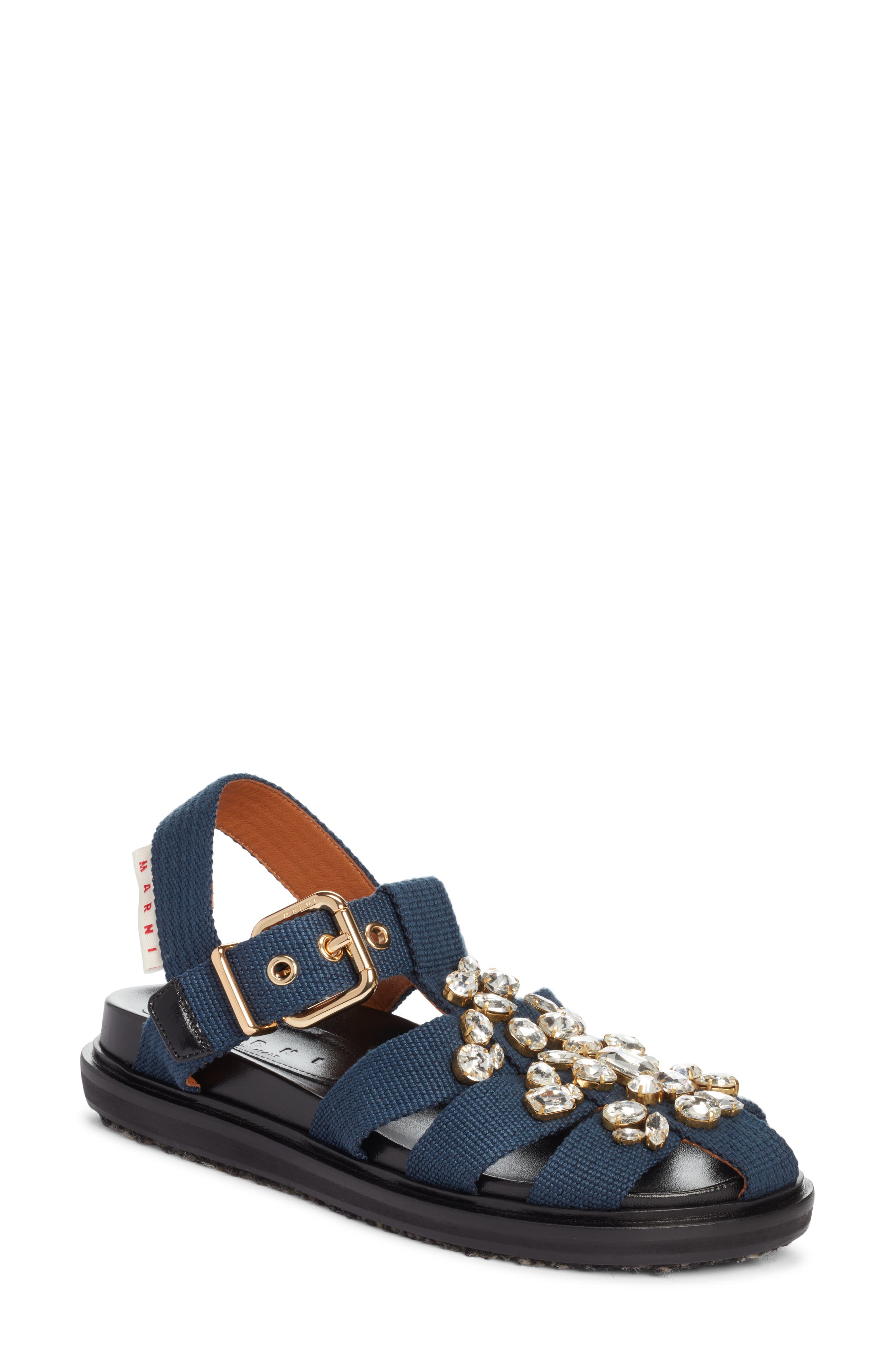 Fussbett Crystal Embellished Fisherman Sandal, Main, color, BLUE BLACK