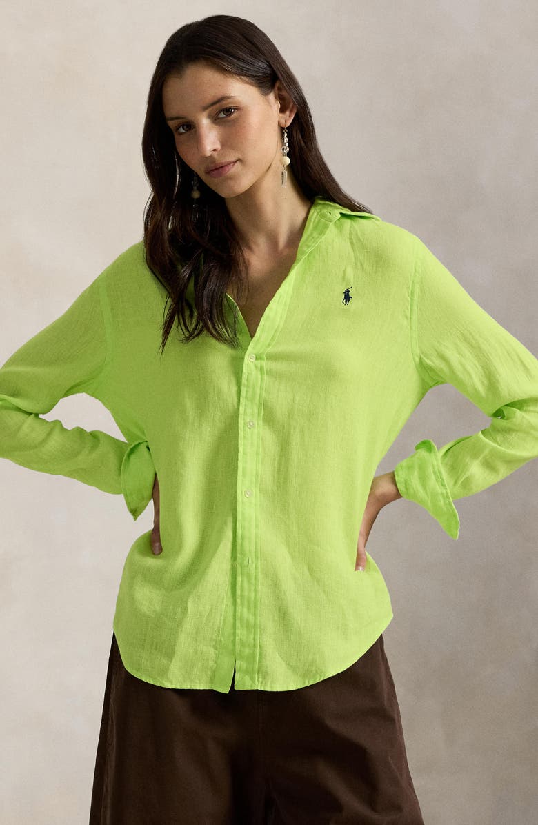 Polo Ralph Lauren Classic Fit Linen Button-Up Shirt, Alternate, color, Electric Lime