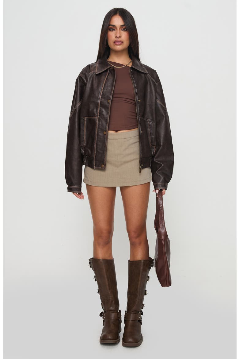 Jaxton Faux Leather Jacket, Alternate, color, BROWN