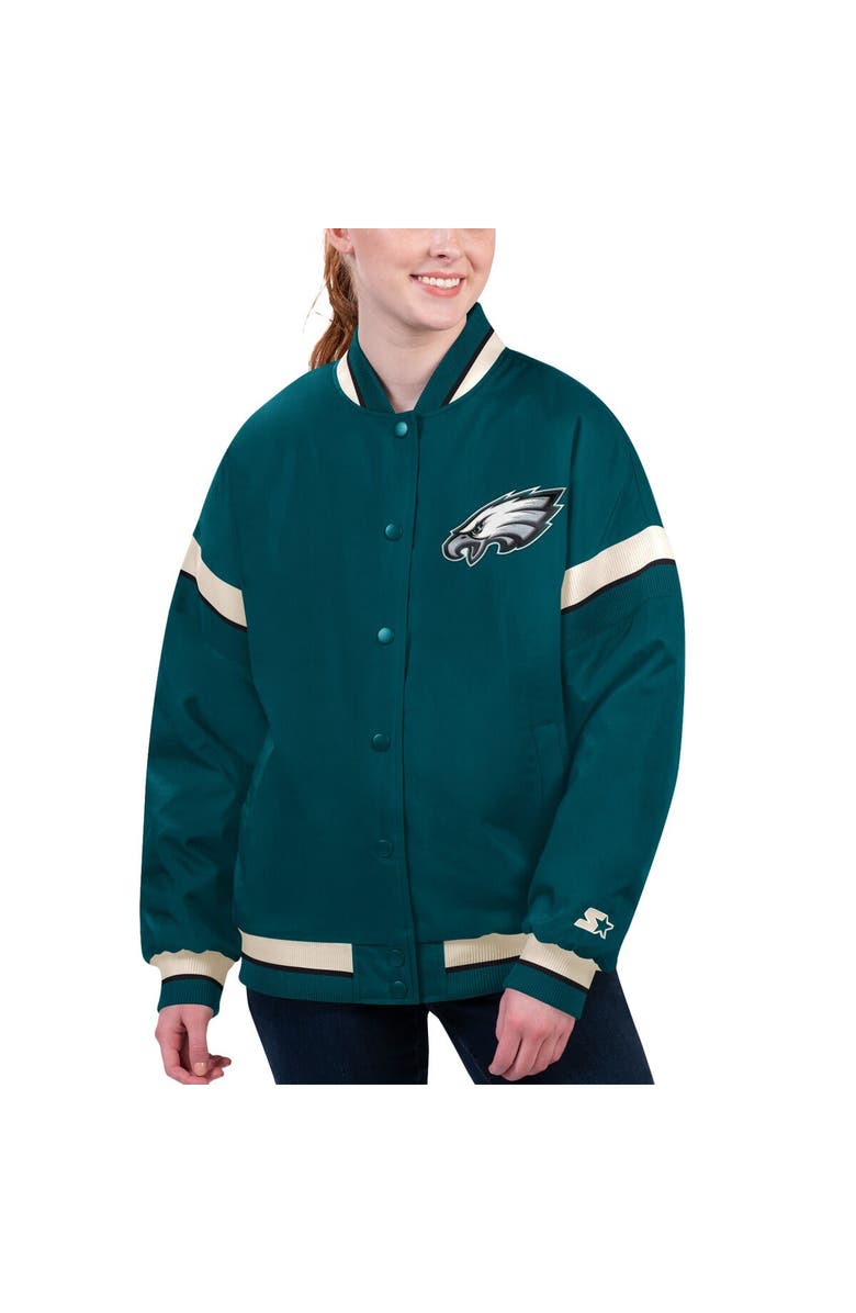 STARTER Women's Starter Midnight Green Philadelphia Eagles Tournament Full-Snap Varsity Jacket, Main, color,