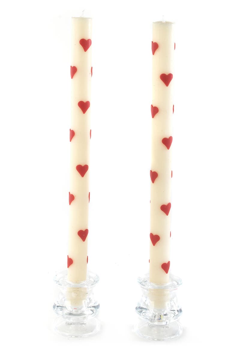 Set of 2 Red Heart Taper Dinner Candles, Main, color, HEARTS