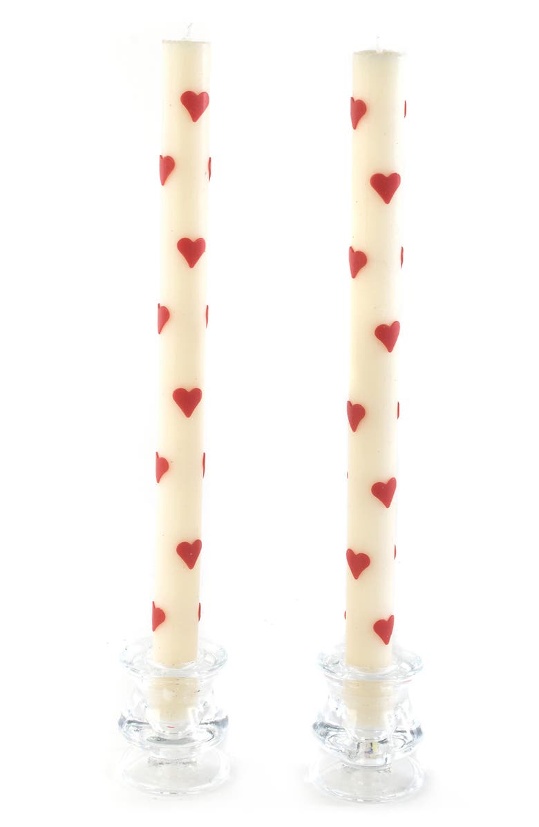 MACKENZIE CHILDS Set of 2 Red Heart Taper Dinner Candles, Main, color, Hearts