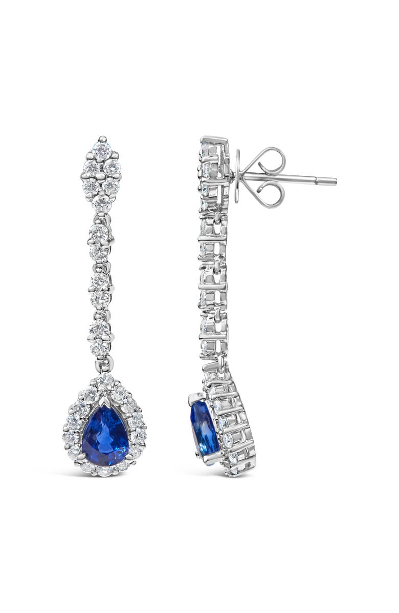 Haus of Brilliance 18K White Gold 1 3/5 Cttw Diamond & Blue Sapphire Drop and Dangle Halo Earrings, Alternate, color, White