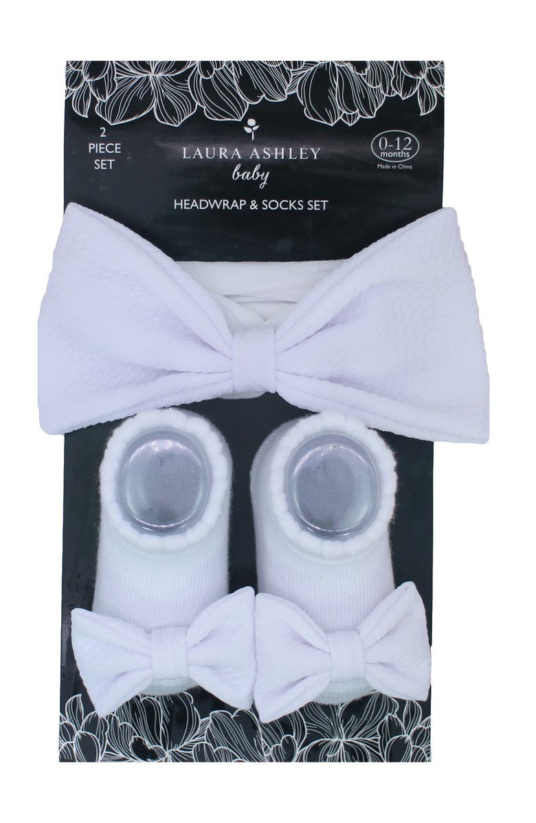 Laura Ashley White Bow Heaband & Sock 2-Piece Set, Main, color, 