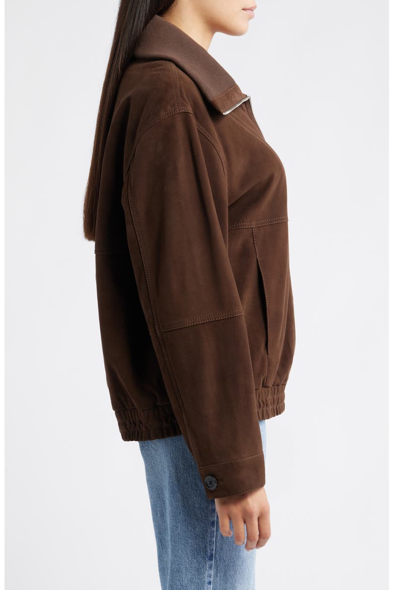 Oversize Suede Bomber Jacket, Alternate, color, DARK CHOCOLATE