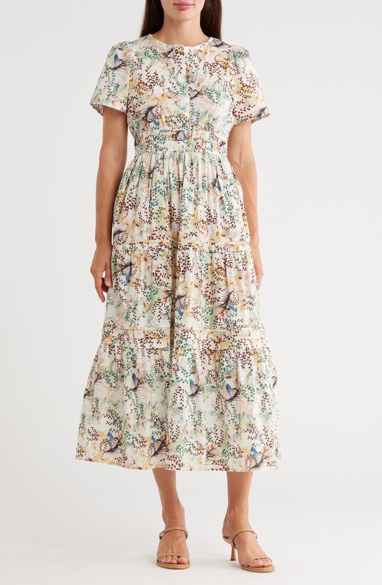 STITCHDROP Tempe Print Short Sleeve Cotton Tiered Midi Dress, Main, color,