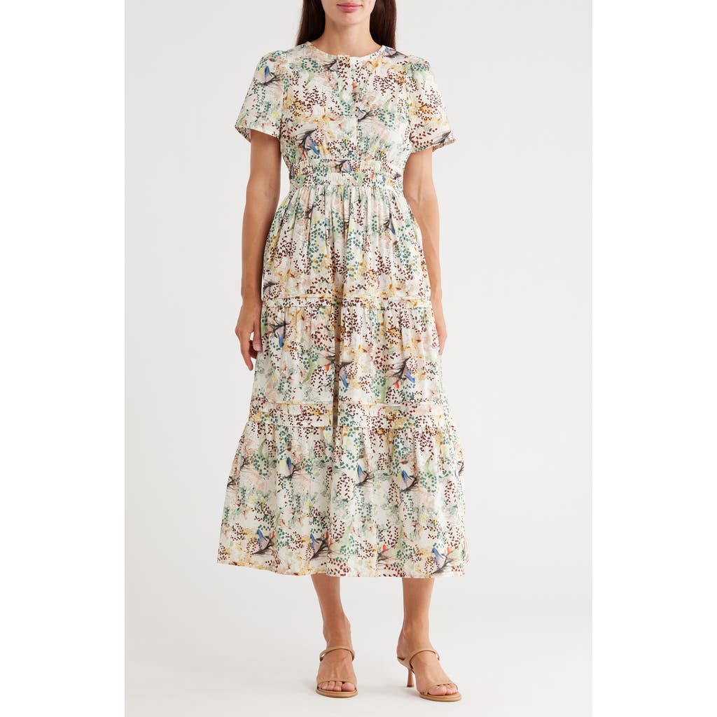 Stitchdrop Tempe Print Short Sleeve Cotton Tiered Midi Dress