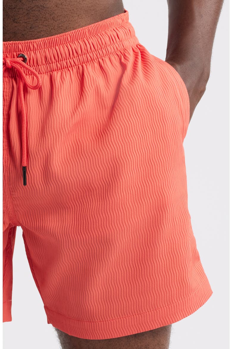 The Sunset Sorbets 5.5-Inch Textured Swim Trunks, Alternate, color, CORAL