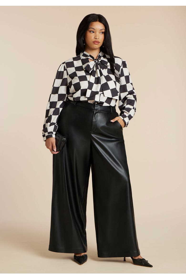Printed Crepe Tie Neck Blouse (Plus), Alternate, color, CHECKERED