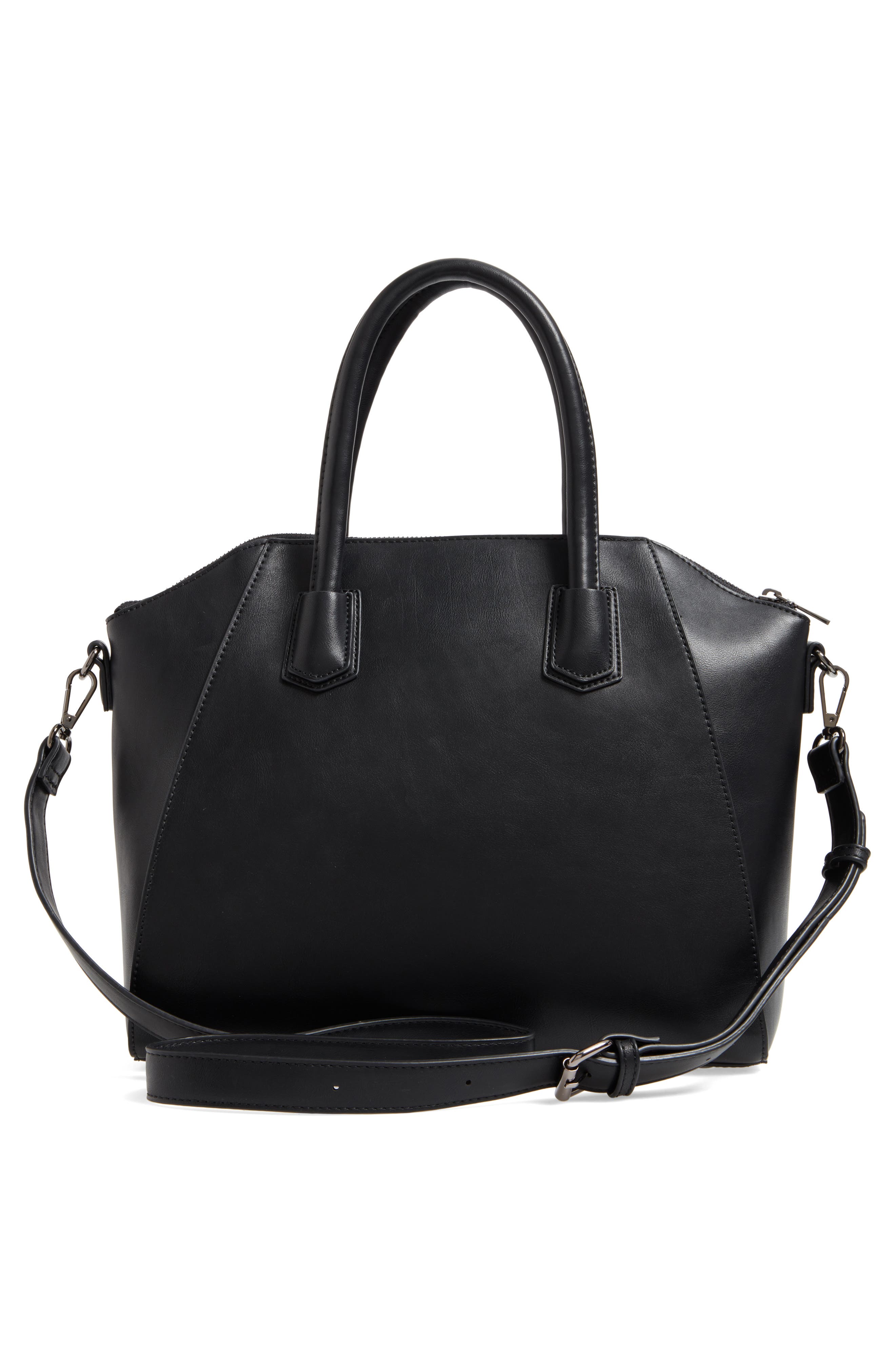 Rosamund Faux Leather and Genuine Suede Satchel, Alternate, color, BLACK