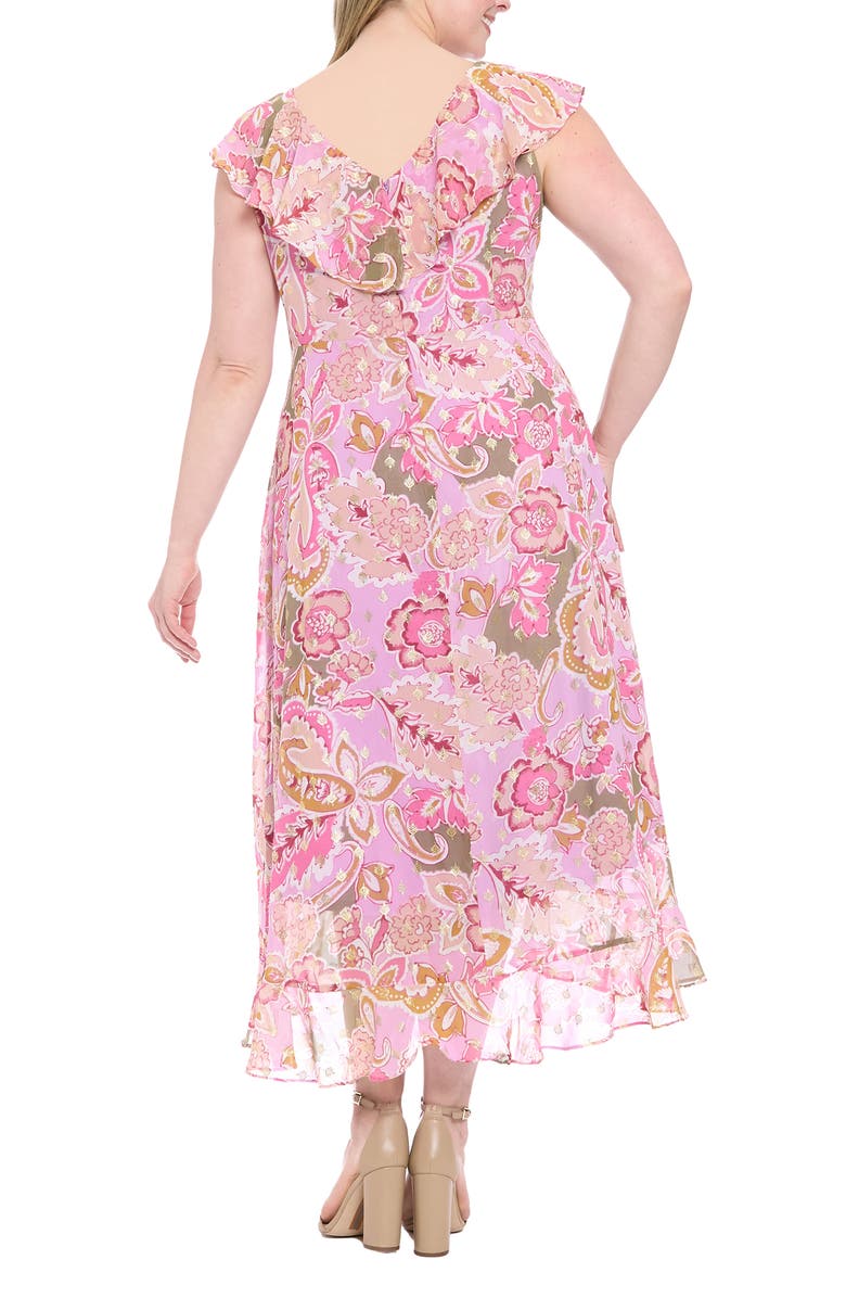 London Times Ruffle Faux Wrap Maxi Dress, Alternate, color, Lavender/ Pink