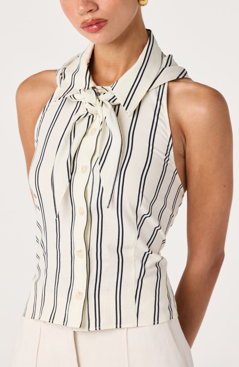 ASTR the Label Adrianna Stripe Cotton Halter Top, Alternate, color, Navy Stripe