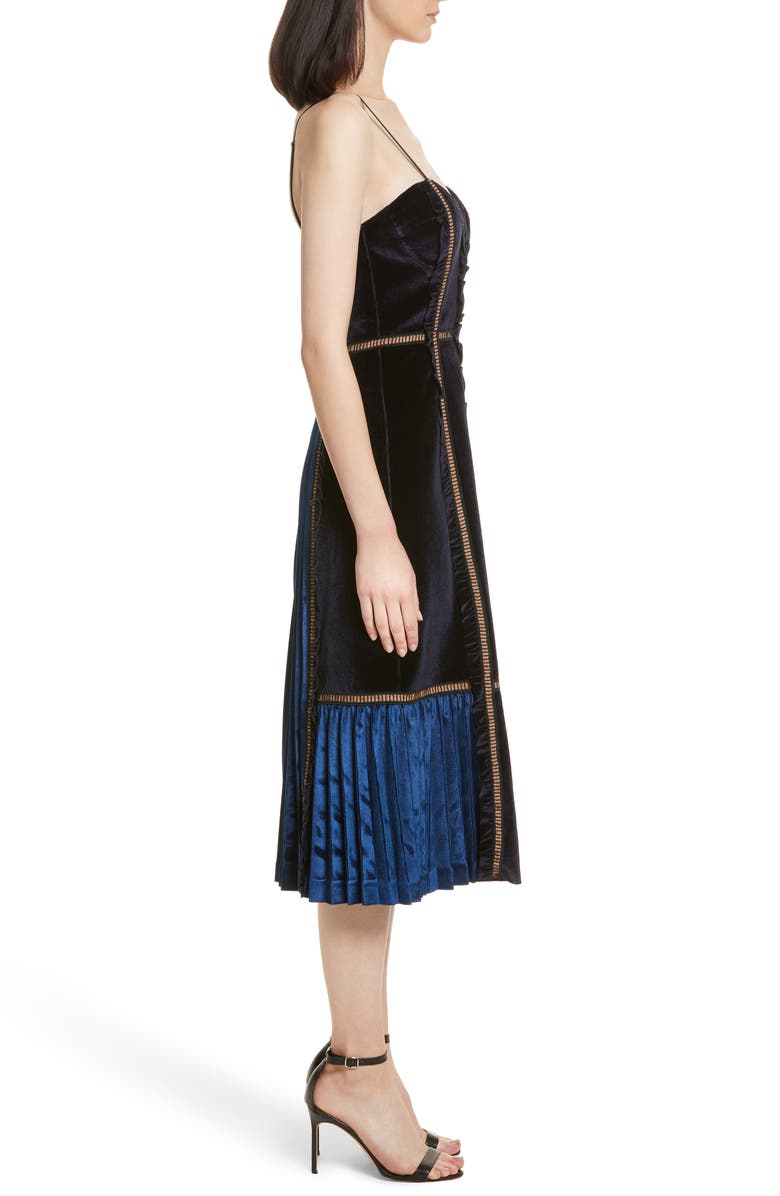 Self-Portrait Paneled Velvet Midi Dress, Alternate, color, 