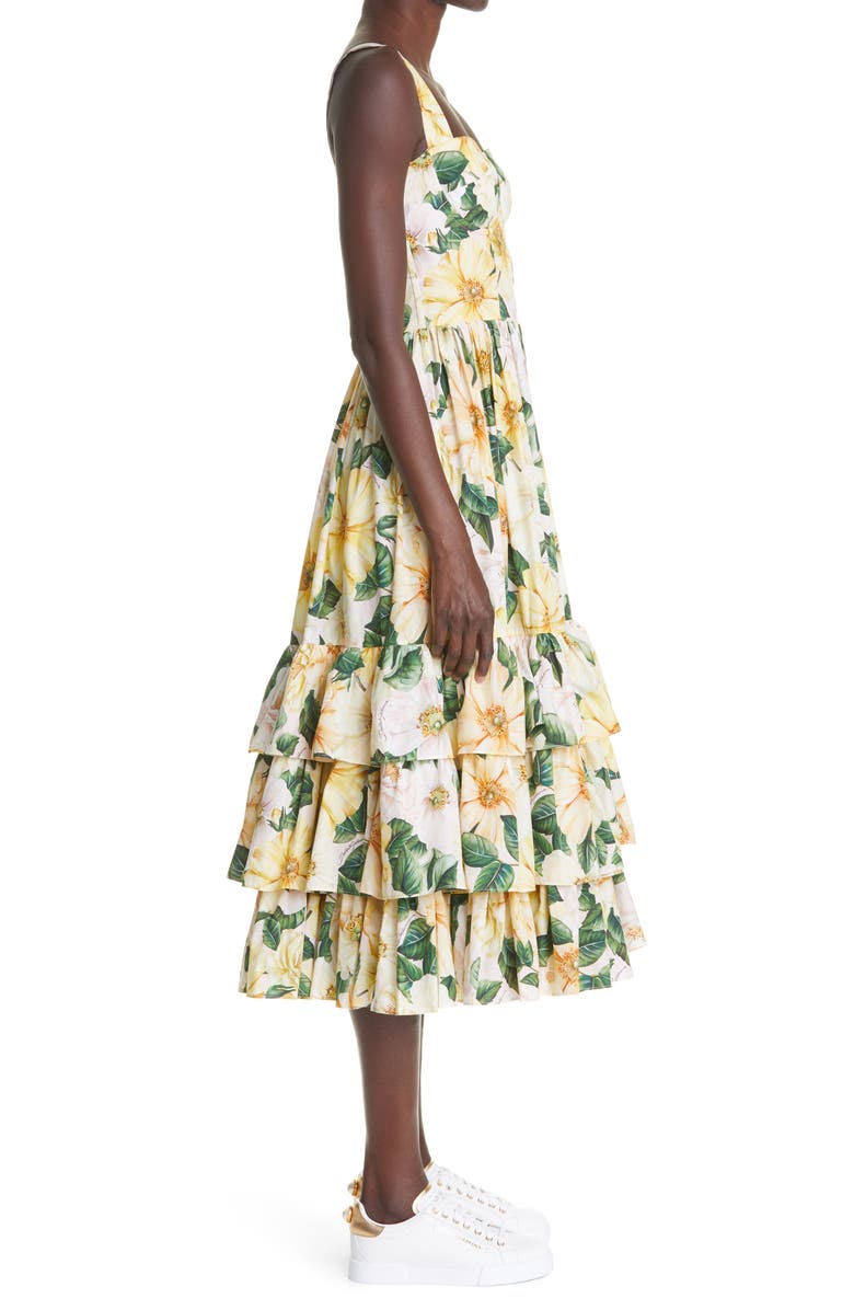 Dolce&Gabbana Camellia Print Cotton Poplin Midi Dress, Alternate, color,