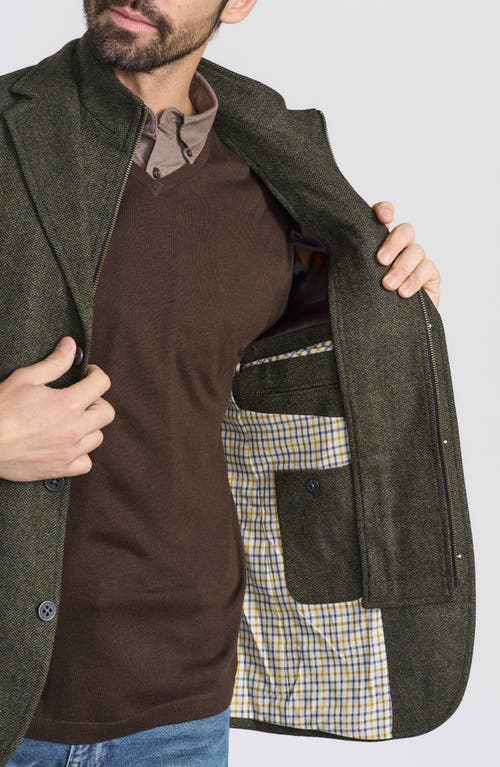 Shop Flynt Olive Herringbone Wool & Cashmere Hybrid Sport Coat With Removable Bib