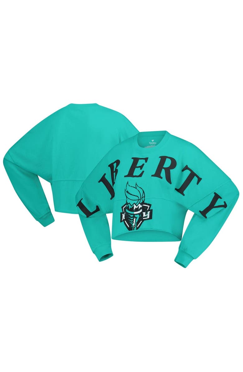 SPIRIT JERSEY Women's Spirit Jersey Mint New York Liberty Jumbo Print Oversized Cropped Long-Sleeve T-Shirt, Alternate, color, Mint
