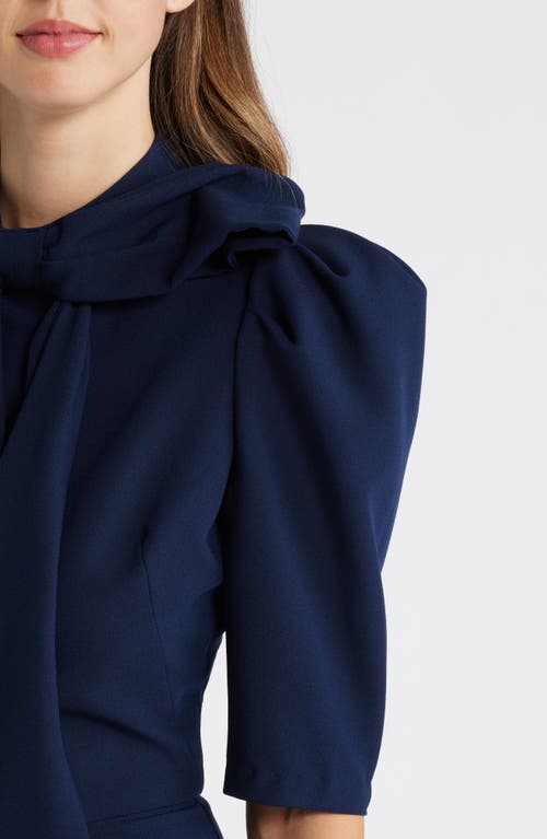 Shop Black Halo Ara Tie Neck Puff Sleeve Jumpsuit In Navy