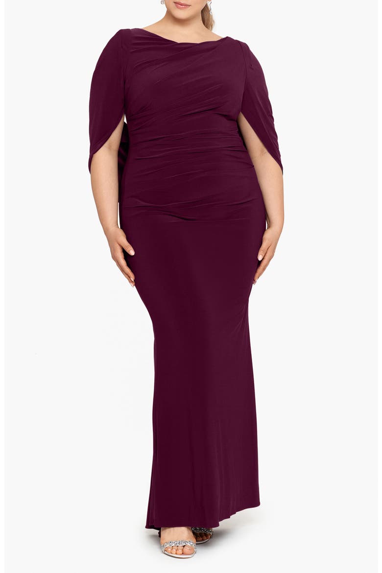Drape Back Column Gown, Main, color, WINE