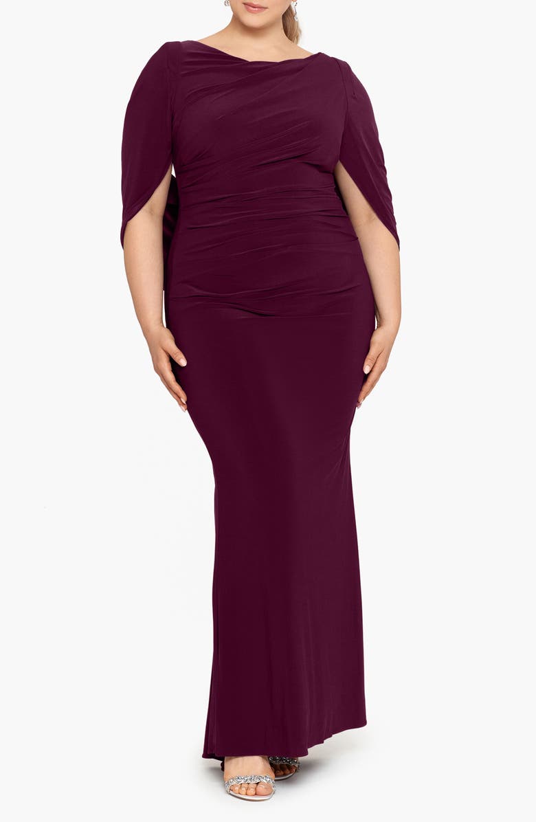 Betsy & Adam Drape Back Column Gown, Main, color, Wine