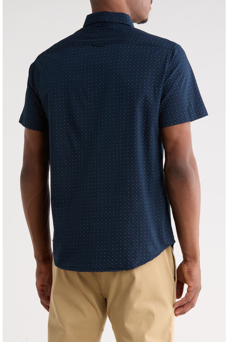 Dot Print Short Sleeve Button-Down Shirt, Alternate, color, NAVY
