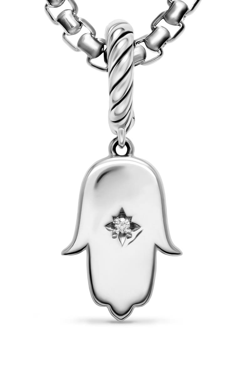 Hamsa Amulet in Sterling Silver with Center Diamond, 15.8mm, Alternate, color, SILVER PAVE