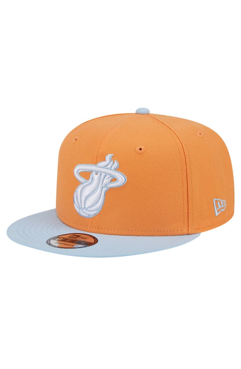 New Era Men's New Era Orange/Light Blue Miami Heat 2-Tone Color Pack 9FIFTY Snapback Hat, Main, color, 