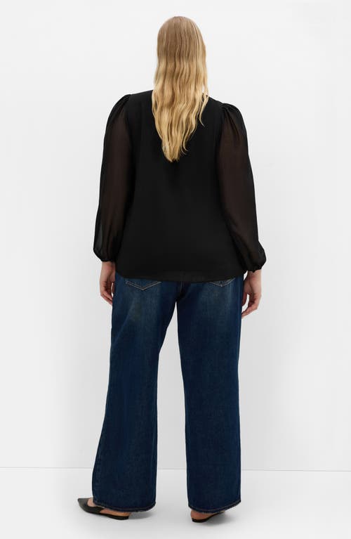 City Chic Kelly Sheer Sleeve Top In Black