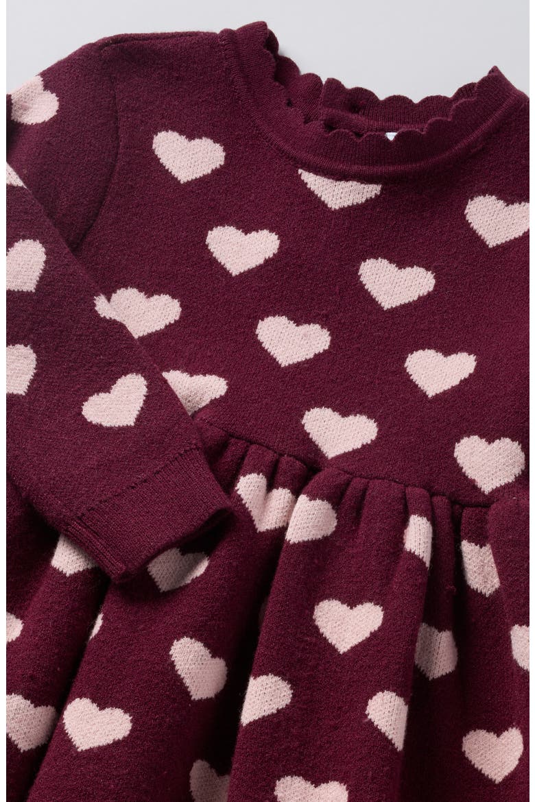 Heart Sweatshirt Dress, Alternate, color, BURGUNDY BANNER- PINK HEARTS