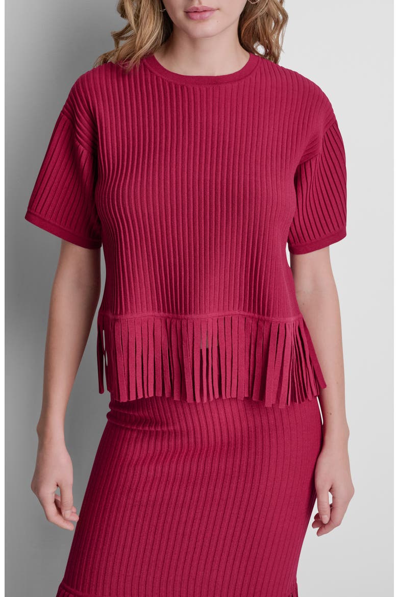 Fringe Short Sleeve Sweater, Main, color, RHYTHM RED