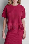 DKNY Fringe Short Sleeve Sweater