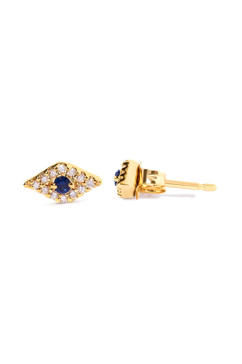 10K Yellow Gold Blue Sapphire and Diamond Accent Evil Eye Stud Earring, Alternate, color, Yellow