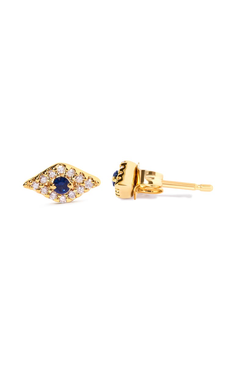Haus of Brilliance 10K Yellow Gold Blue Sapphire and Diamond Accent Evil Eye Stud Earring, Alternate, color, Yellow