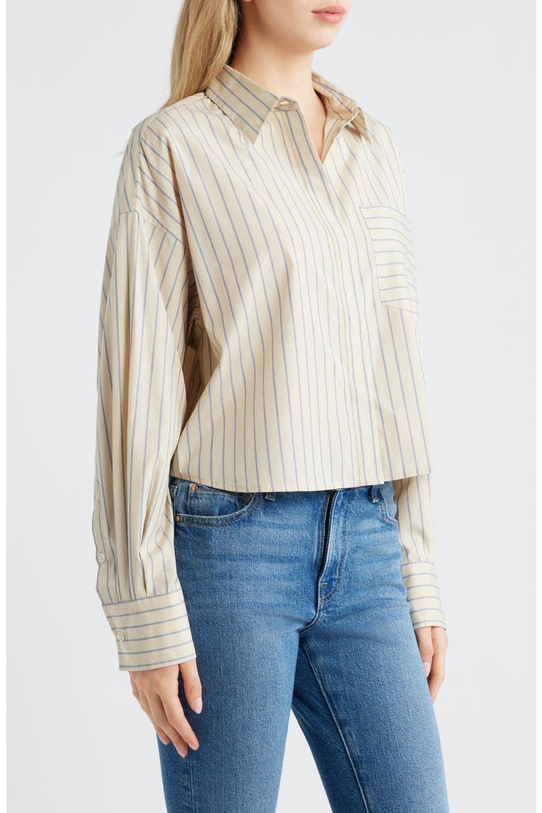 Molly Stripe Crop Cotton Button-Up Shirt, Alternate, color, TAN STRIPE