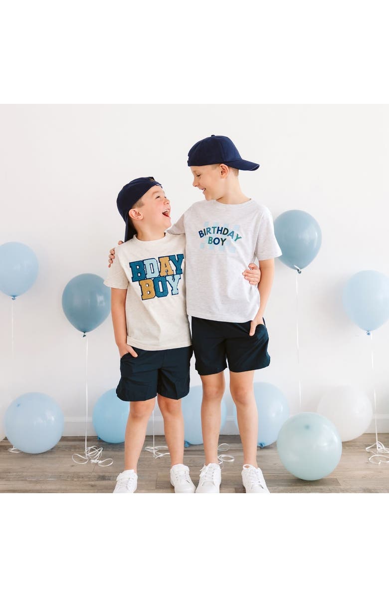 Sweet Wink Birthday Boy Checker Short Sleeve T-Shirt, Alternate, color, Ash