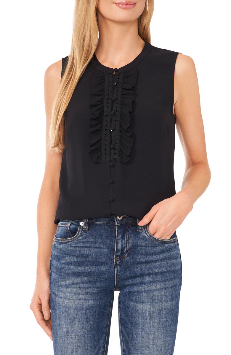 CeCe Ruffle Placket Sleeveless Top, Main, color, 