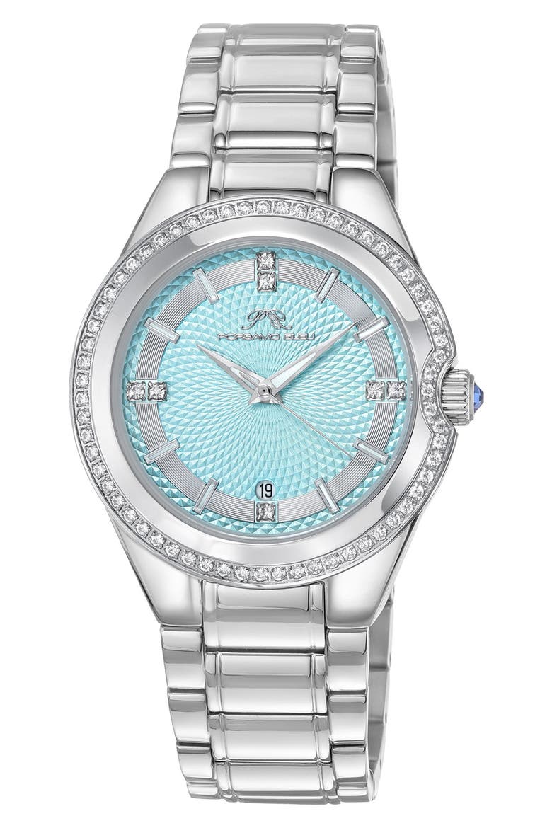 Women's Guilia Luxury Interchangeable Band Stainless Steel Watch, 37mm, Main, color, SILVER/ WHITE/ BABY BLUE