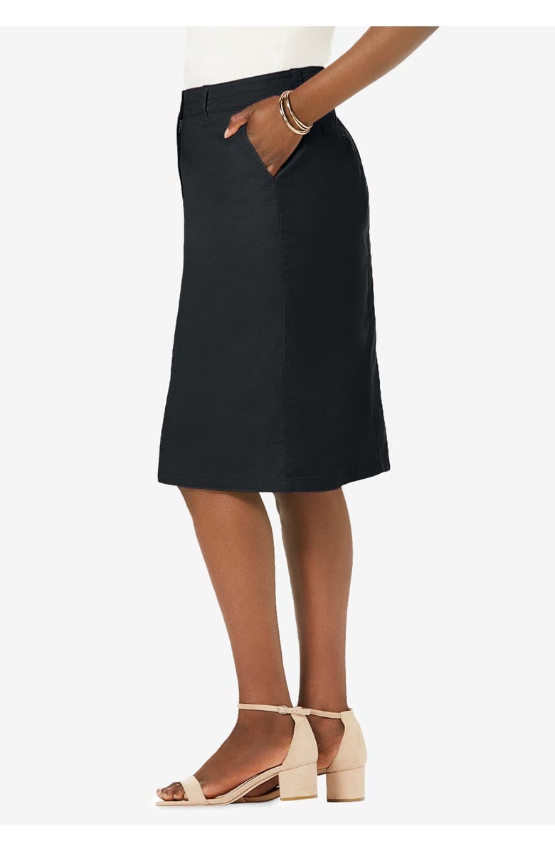Jessica London Stretch Cotton Chino Skirt, Alternate, color, Black