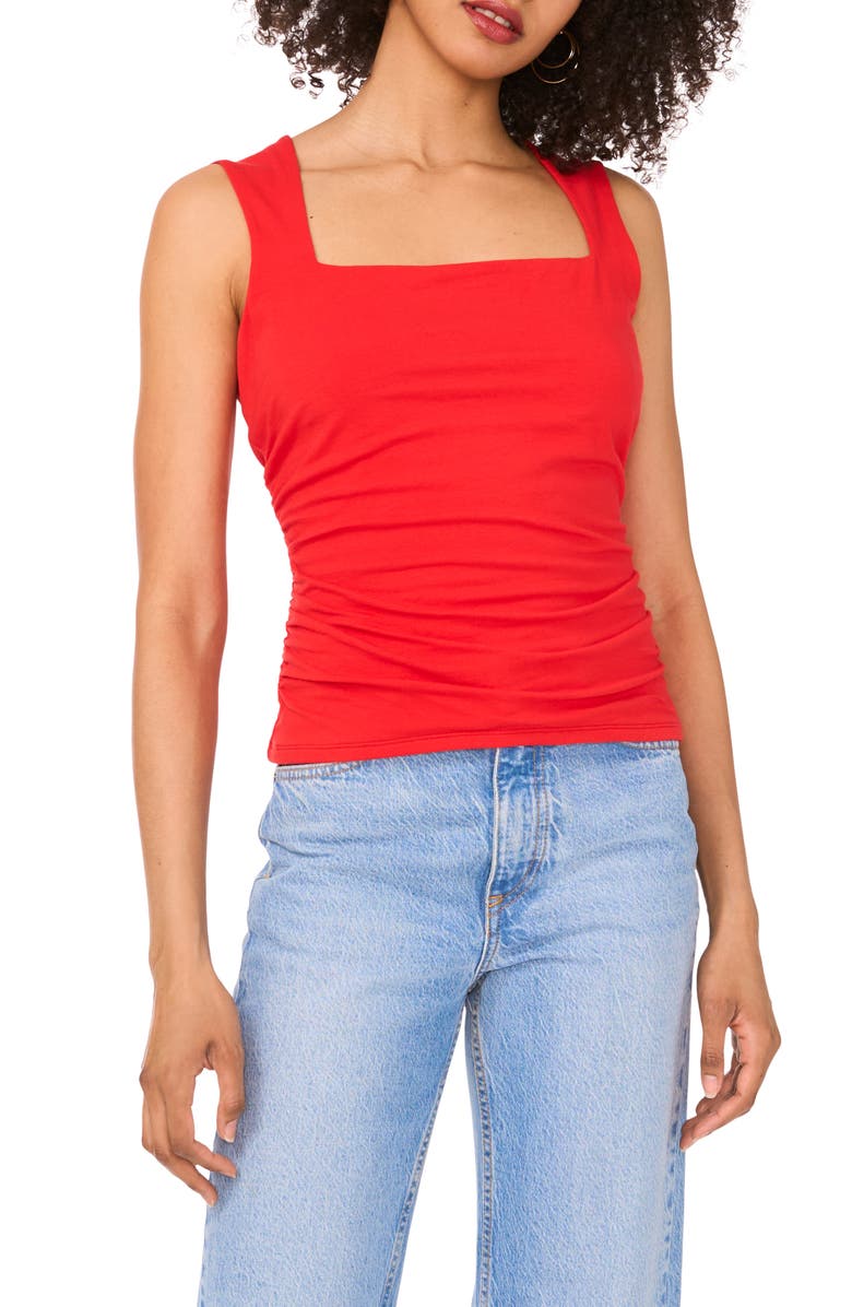 1.STATE Square Neck Ruched Tank, Main, color, Goji Berry