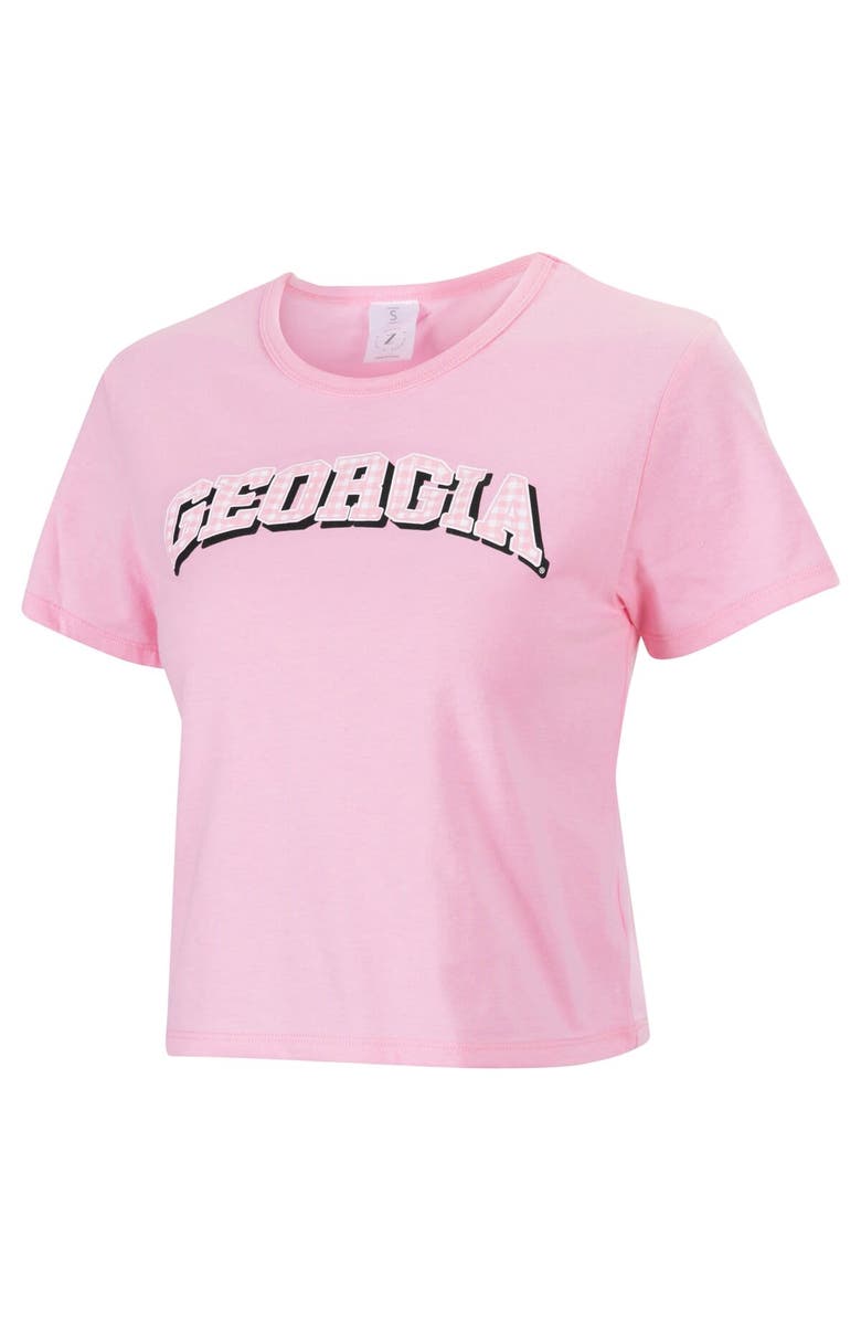 ZOOZATZ Women's ZooZatz Pink Georgia Bulldogs Gingham Logo Cropped T-Shirt, Alternate, color, Pink