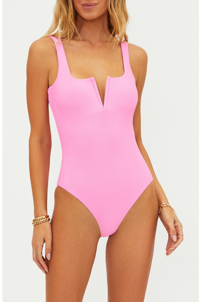 Tropez V-Wire Rib One-Piece Swimsuit, Main, color, PRISM PINK