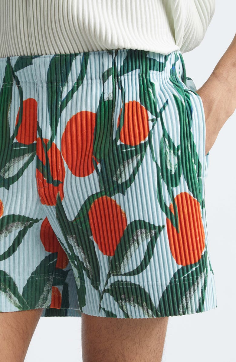 Homme Plissé Issey Miyake Pleated Fruits & Vegetables Print Shorts, Alternate, color, Blue