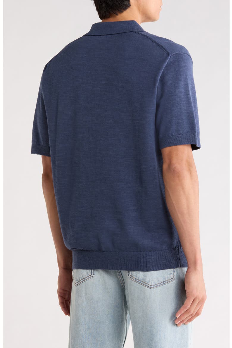 Johnny-Collar Cotton Slub Sweater Polo, Alternate, color, PETROL NAVY