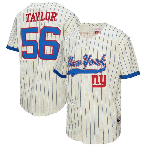 Men's Mitchell & Ness Lawrence Taylor Cream New York Giants Name & Number Mesh Button-Up Baseball Jersey