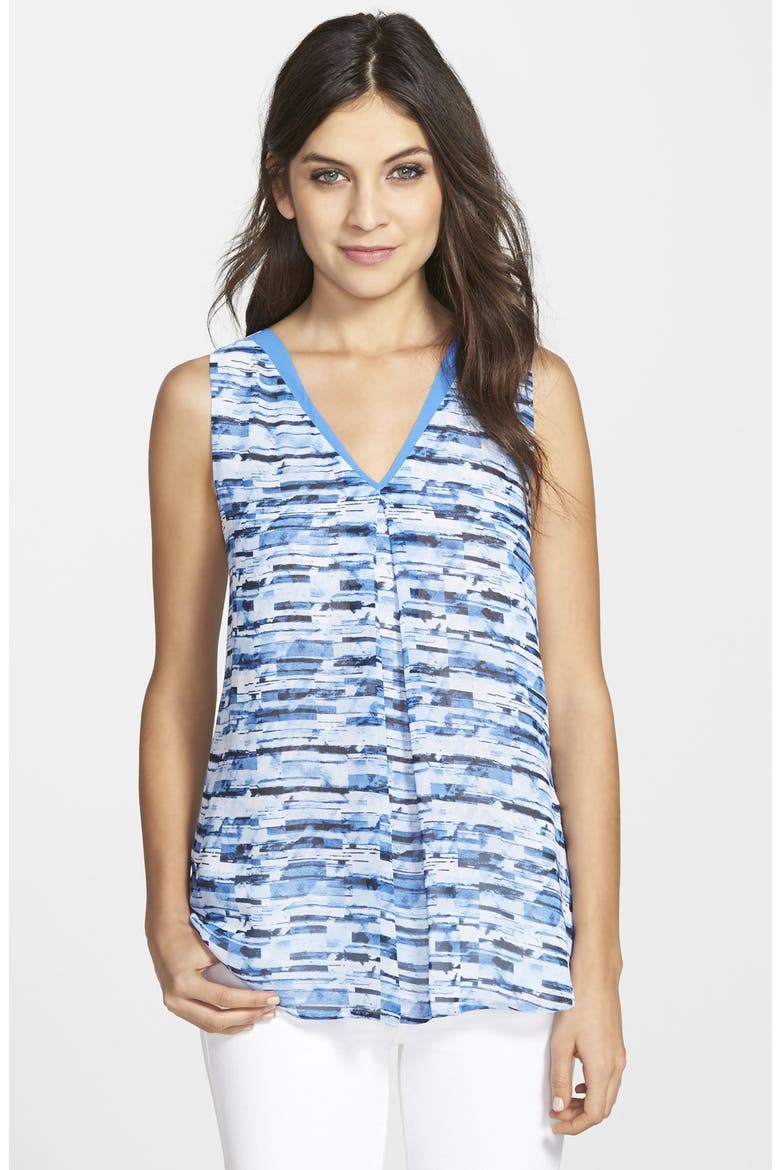 Print Sleeveless Pleat Front Blouse, Main, color, CLASSIC BLUE