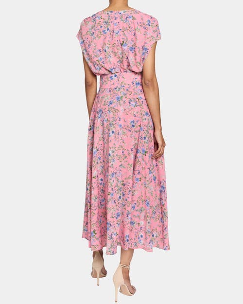 Santorelli Talia Cap Sleeve Midi Dress In Stretch Floral Print